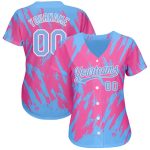 Personalized Pink Powder Blue-White 3D Pattern Design Authentic Baseball Jersey Team Custom Name and Number