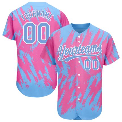 Personalized Pink Powder Blue-White 3D Pattern Design Authentic Baseball Jersey Team Custom Name and Number