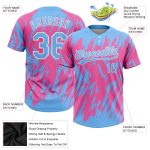 Personalized Pink Powder Blue-White 3D Pattern Two-Button Unisex Softball Jersey Team Custom Name and Number