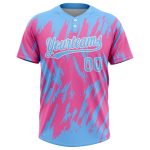 Personalized Pink Powder Blue-White 3D Pattern Two-Button Unisex Softball Jersey Team Custom Name and Number