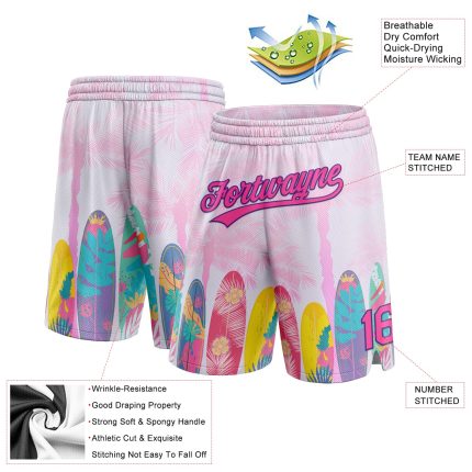 Personalized Pink Purple 3D Pattern Hawaii Palm Trees Authentic Basketball Shorts Team Custom Name and Number