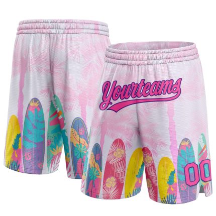 Personalized Pink Purple 3D Pattern Hawaii Palm Trees Authentic Basketball Shorts Team Custom Name and Number