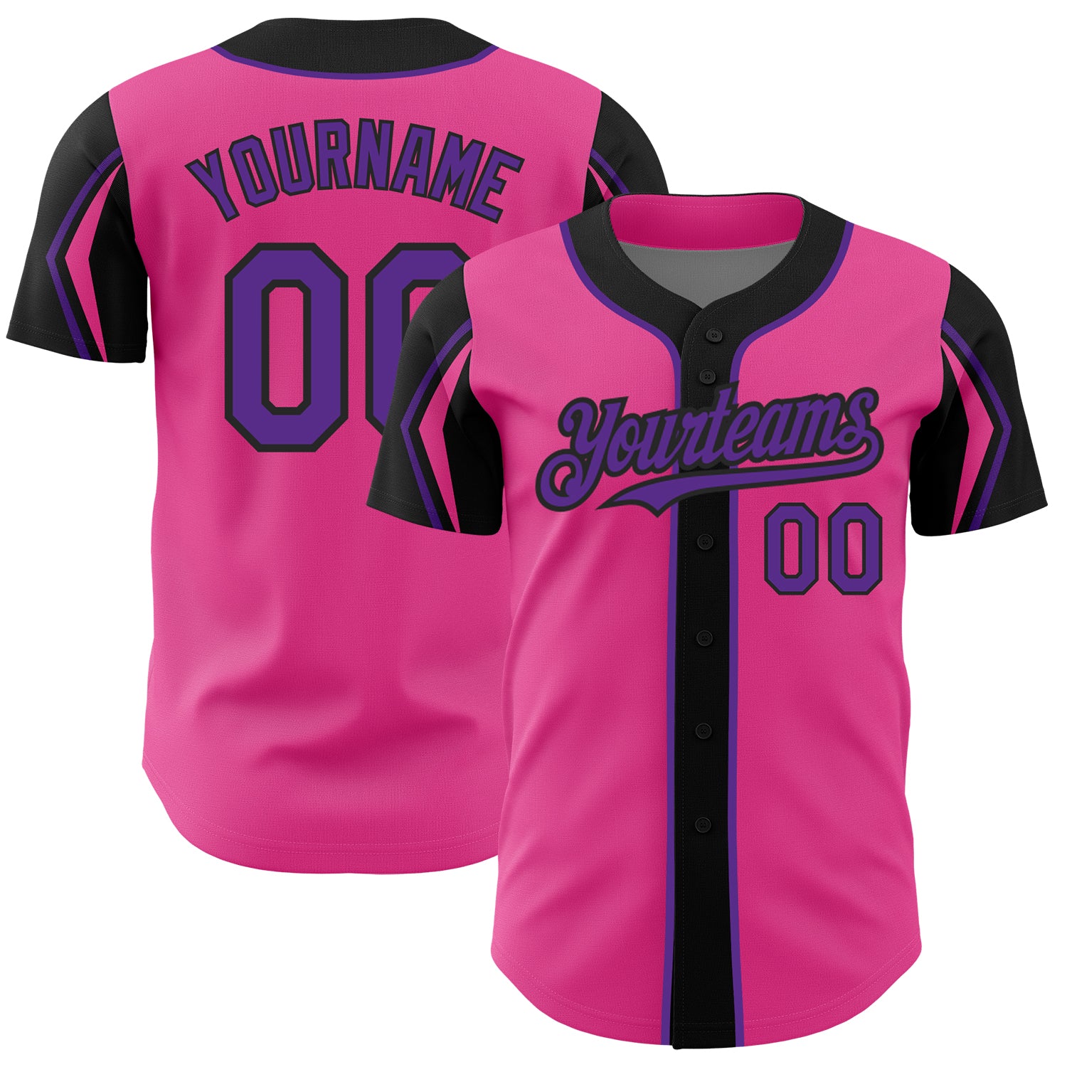 Personalized Pink Purple-Black 3 Colors Arm Shapes Authentic Baseball Jersey Team Custom Name and Number