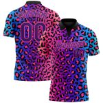 Personalized Pink Purple-Black 3D Pattern Design Leopard Print Performance Golf Polo Shirt Team Custom Name and Number