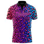 Personalized Pink Purple-Black 3D Pattern Design Leopard Print Performance Golf Polo Shirt Team Custom Name and Number