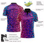 Personalized Pink Purple-Black 3D Pattern Design Leopard Print Performance Golf Polo Shirt Team Custom Name and Number