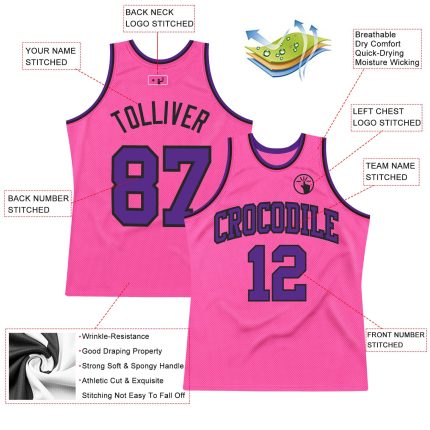 Personalized Pink Purple-Black Authentic Throwback Basketball Jersey Team Custom Name and Number