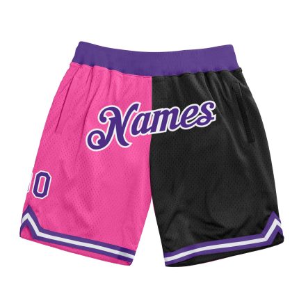 Personalized Pink Purple-Black Authentic Throwback Split Fashion Basketball Shorts Team Custom Name and Number