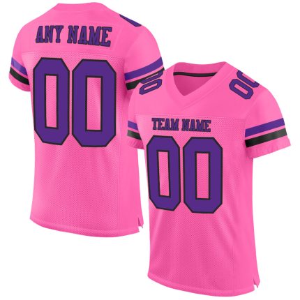 Personalized Pink Purple-Black Mesh Authentic Football Jersey Team Custom Name and Number