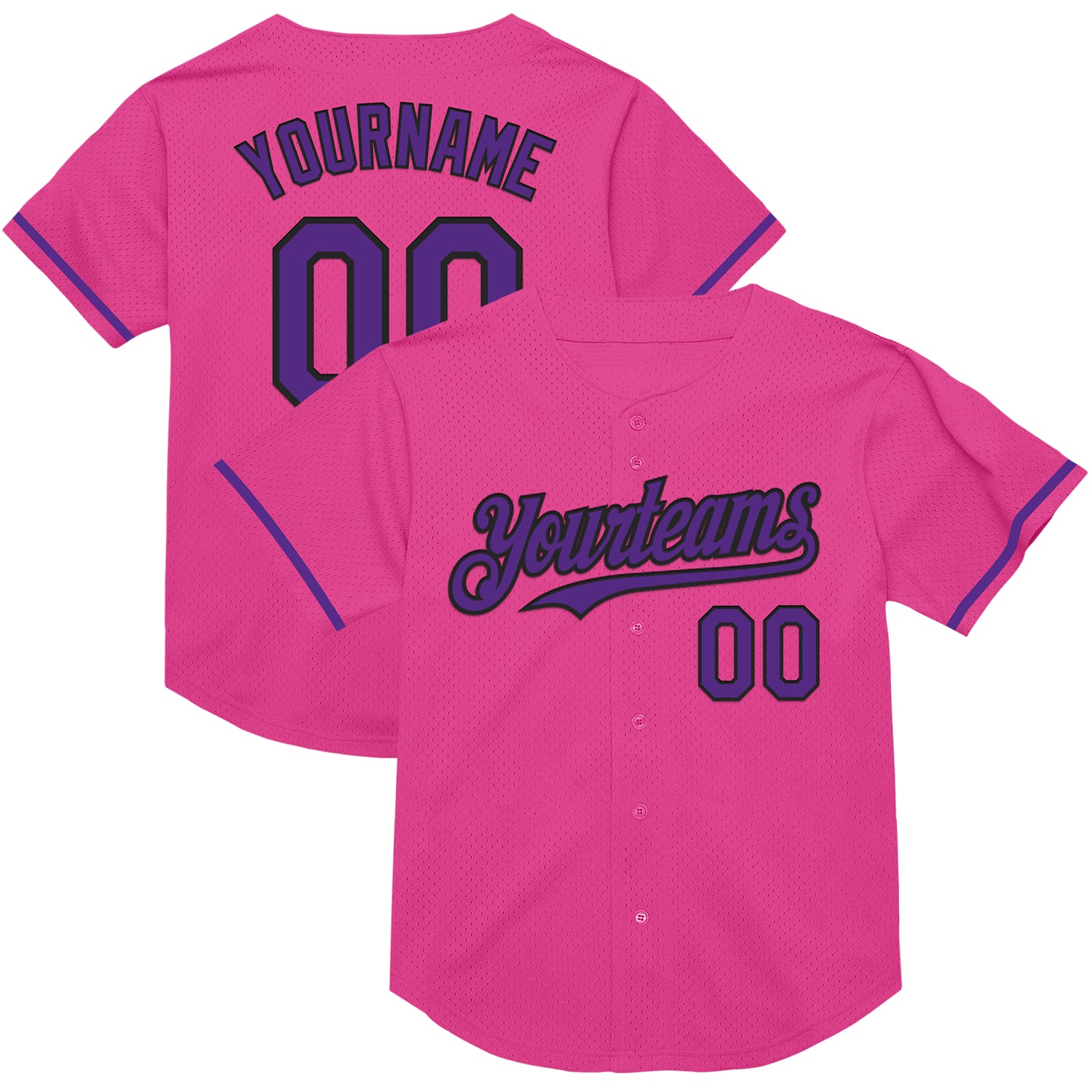 Personalized Pink Purple-Black Mesh Authentic Throwback Baseball Jersey Team Custom Name and Number