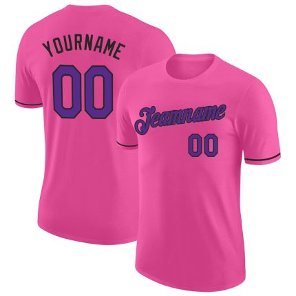 Personalized Pink Purple-Black Performance T-Shirt Team Custom Name and Number