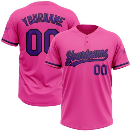 Personalized Pink Purple-Black Two-Button Unisex Softball Jersey Team Custom Name and Number