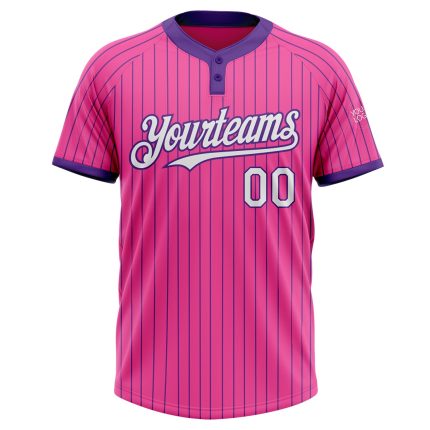 Personalized Pink Purple Pinstripe White Two-Button Unisex Softball Jersey Team Custom Name and Number