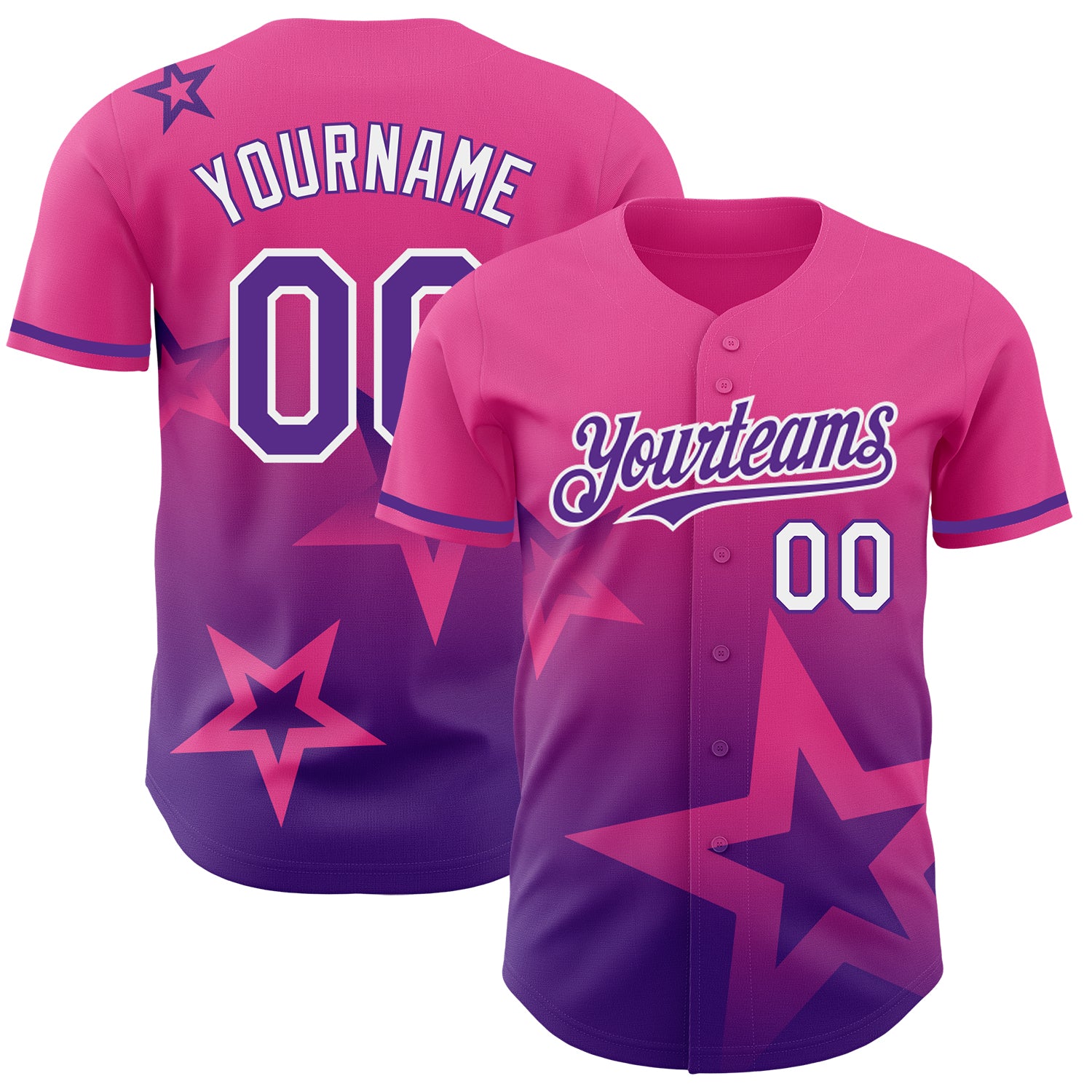 Personalized Pink Purple-White 3D Pattern Design Gradient Style Twinkle Star Authentic Baseball Jersey Team Custom Name and Number