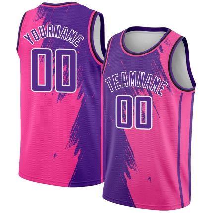 Personalized Pink Purple-White Abstract Brush Splash Authentic City Edition Basketball Jersey Team Custom Name and Number