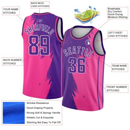 Personalized Pink Purple-White Abstract Brush Splash Authentic City Edition Basketball Jersey Team Custom Name and Number