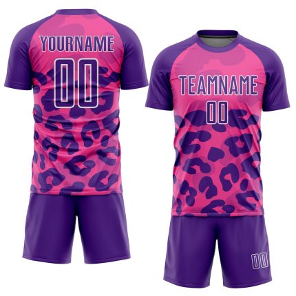 Personalized Pink Purple-White Animal Print Sublimation Soccer Uniform Jersey Team Custom Name and Number