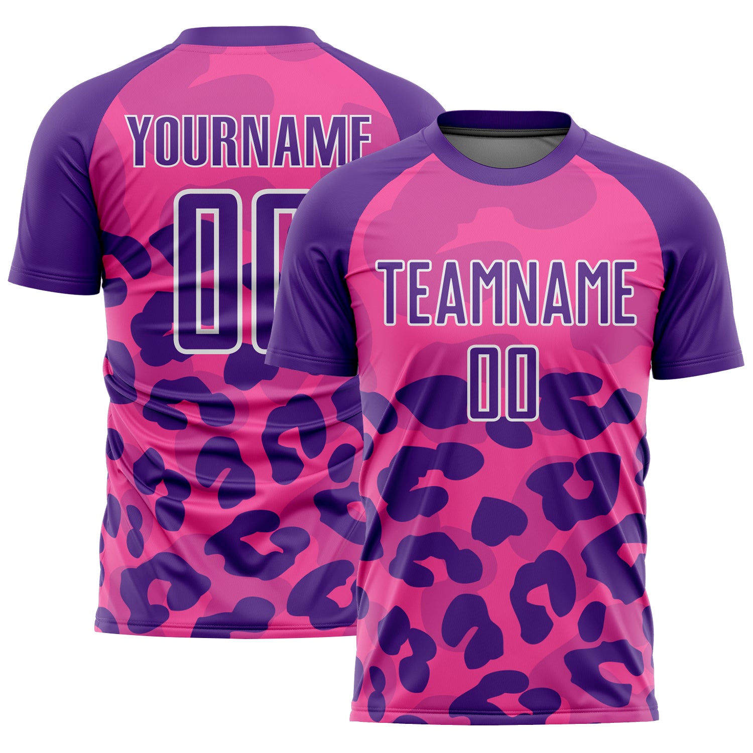 Personalized Pink Purple-White Animal Print Sublimation Soccer Uniform Jersey Team Custom Name and Number