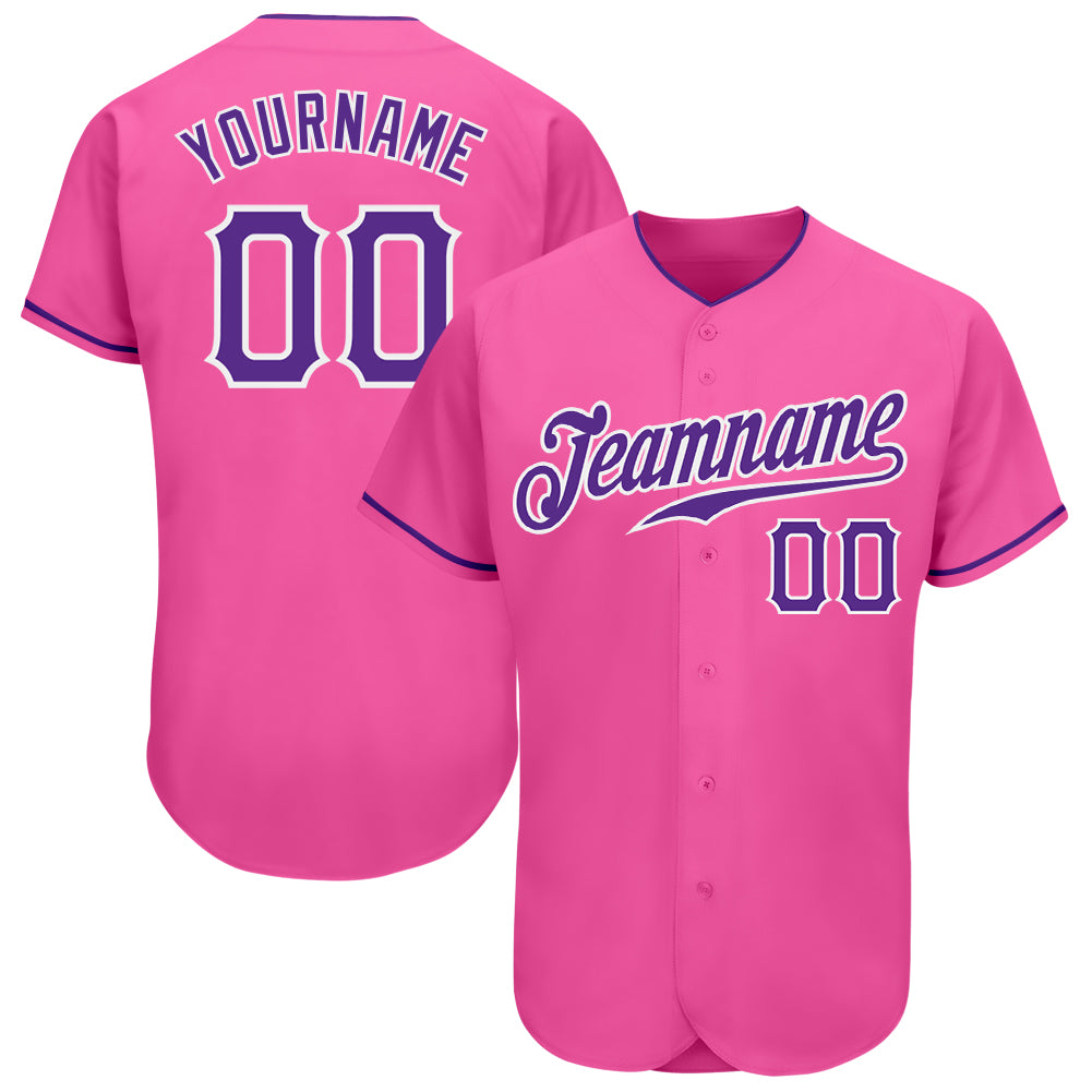 Personalized Pink Purple-White Authentic Baseball Jersey Team Custom Name and Number