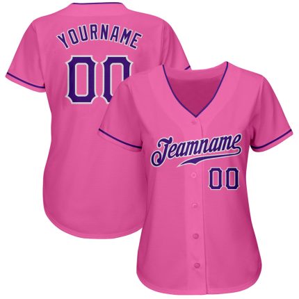 Personalized Pink Purple-White Authentic Baseball Jersey Team Custom Name and Number