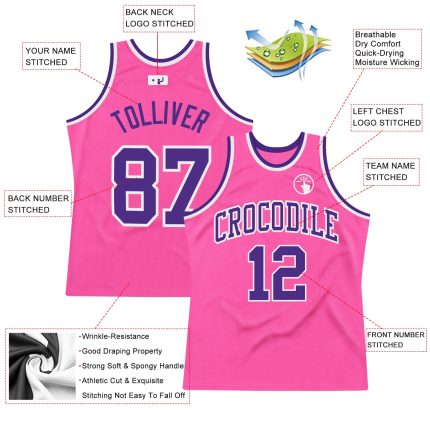 Personalized Pink Purple-White Authentic Throwback Basketball Jersey Team Custom Name and Number