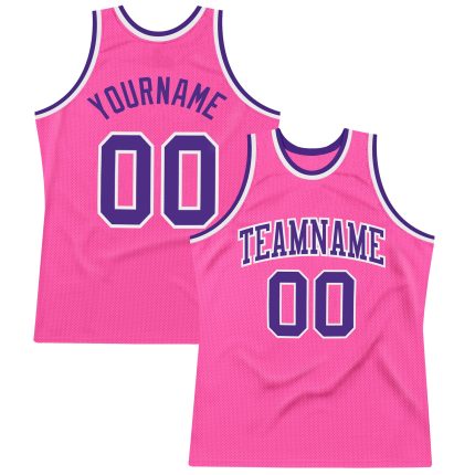 Personalized Pink Purple-White Authentic Throwback Basketball Jersey Team Custom Name and Number