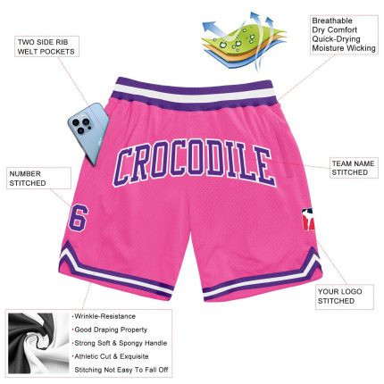 Personalized Pink Purple-White Authentic Throwback Basketball Shorts Team Custom Name and Number