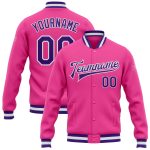 Personalized Pink Purple-White Bomber Full-Snap Varsity Letterman Jacket Team Custom Name and Number