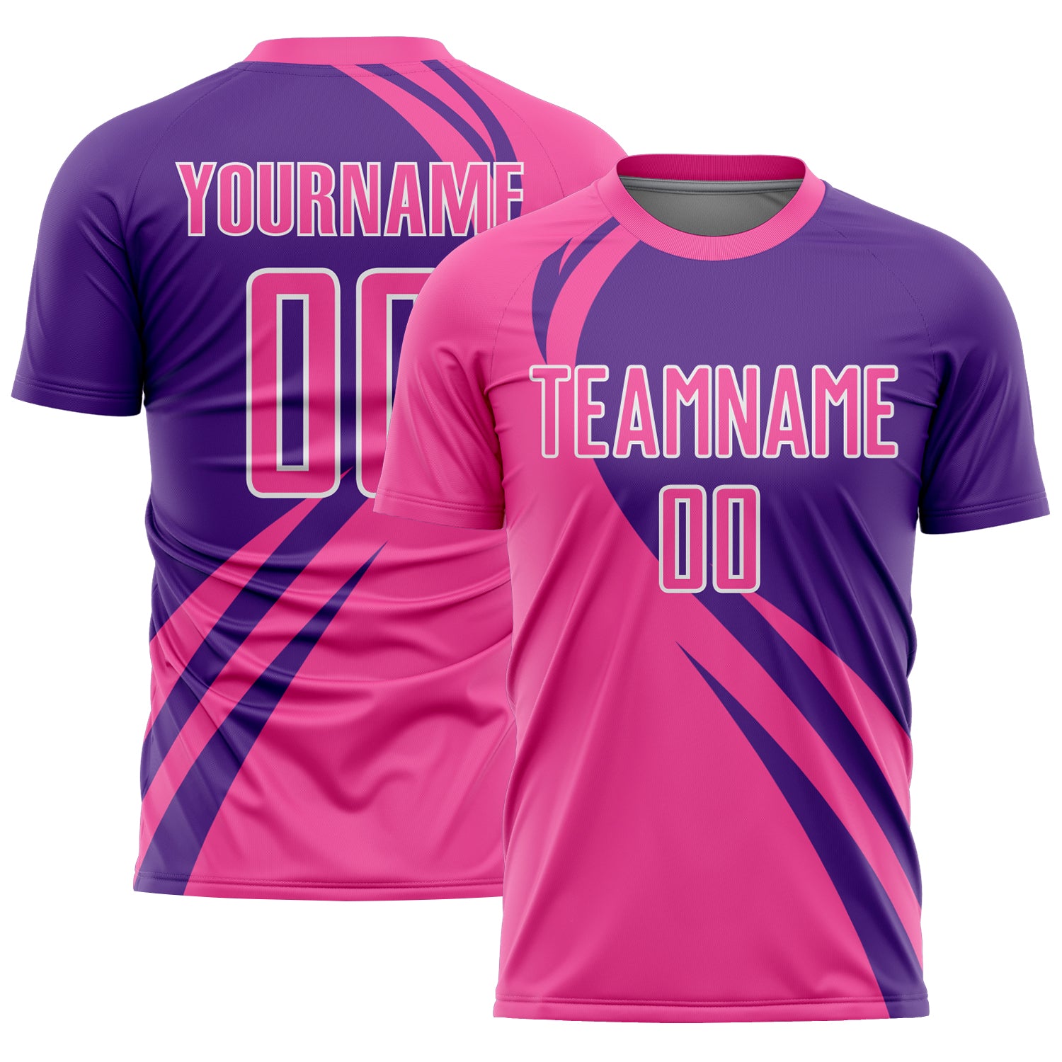 Personalized Pink Purple-White Curve Lines Sublimation Soccer Uniform Jersey Team Custom Name and Number