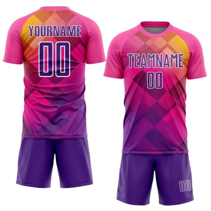 Personalized Pink Purple-White Geometric Shapes Sublimation Soccer Uniform Jersey Team Custom Name and Number
