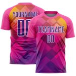 Personalized Pink Purple-White Geometric Shapes Sublimation Soccer Uniform Jersey Team Custom Name and Number