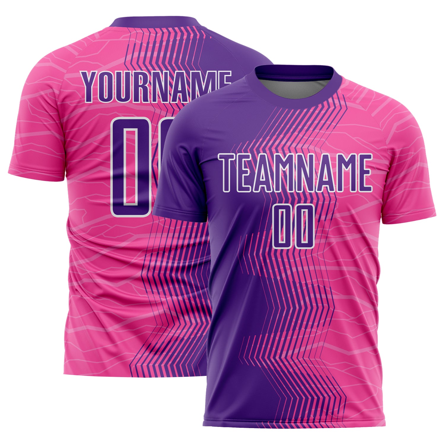 Personalized Pink Purple-White Gradient Arrow Sublimation Soccer Uniform Jersey Team Custom Name and Number