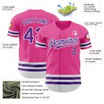 Personalized Pink Purple-White Line Authentic Baseball Jersey Team Custom Name and Number