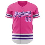 Personalized Pink Purple-White Line Authentic Baseball Jersey Team Custom Name and Number