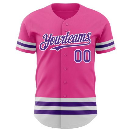 Personalized Pink Purple-White Line Authentic Baseball Jersey Team Custom Name and Number
