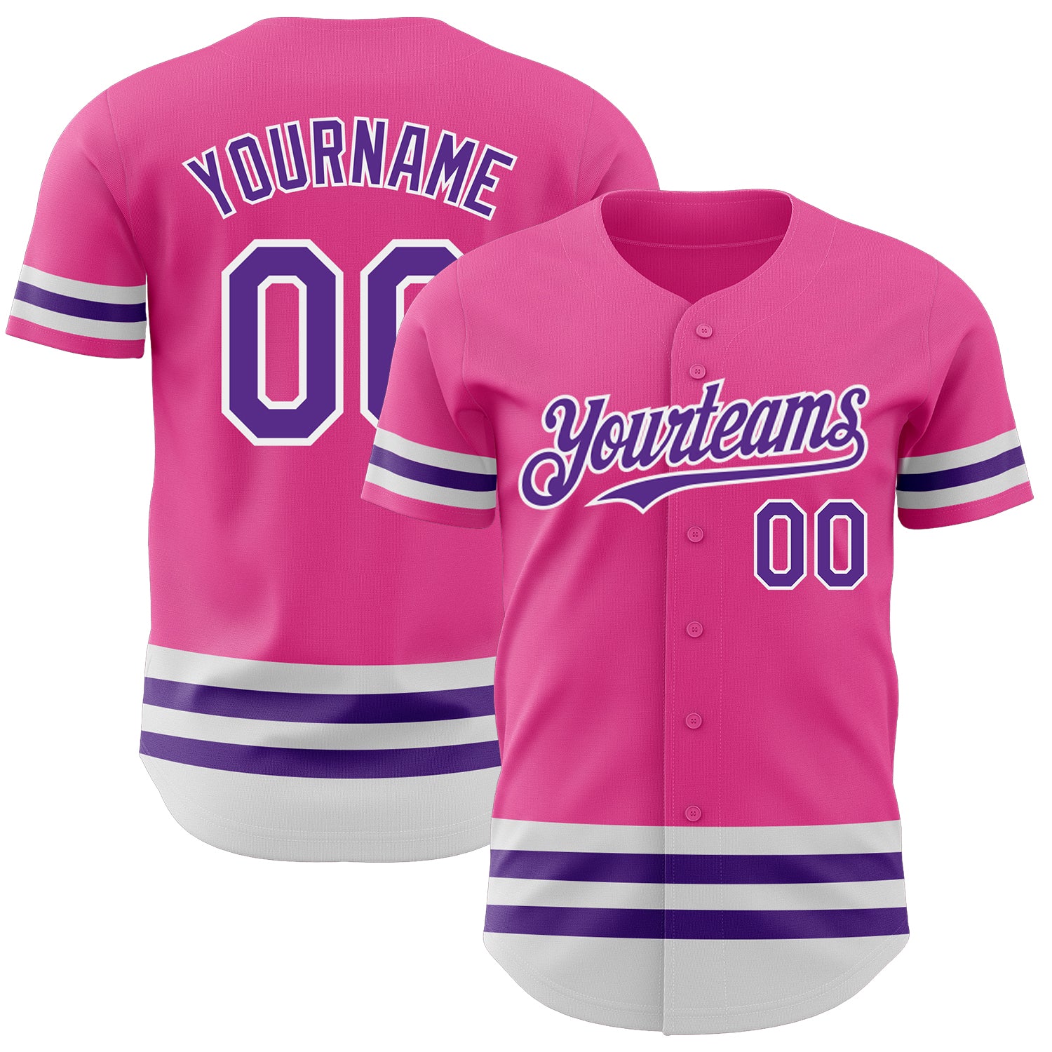 Personalized Pink Purple-White Line Authentic Baseball Jersey Team Custom Name and Number