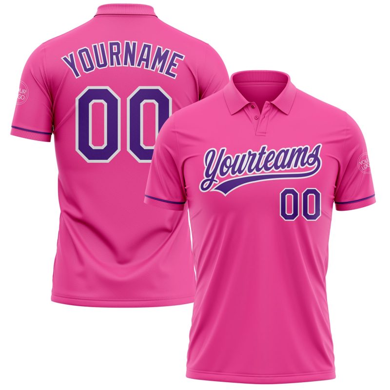 Personalized Pink Purple-White Performance Vapor Golf Polo Shirt Team Custom Name and Number