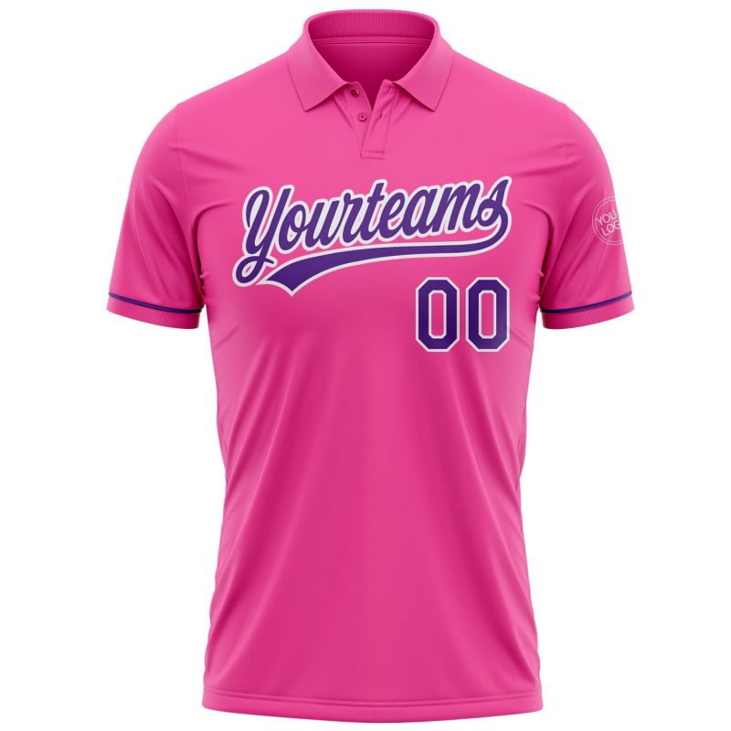 Personalized Pink Purple-White Performance Vapor Golf Polo Shirt Team Custom Name and Number
