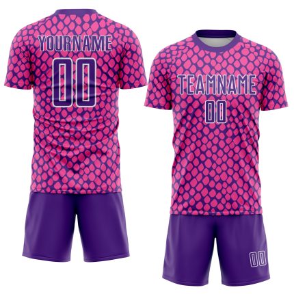 Personalized Pink Purple-White Snake Skin Sublimation Soccer Uniform Jersey Team Custom Name and Number