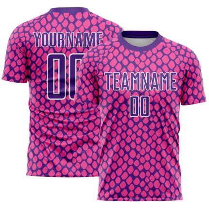 Personalized Pink Purple-White Snake Skin Sublimation Soccer Uniform Jersey Team Custom Name and Number