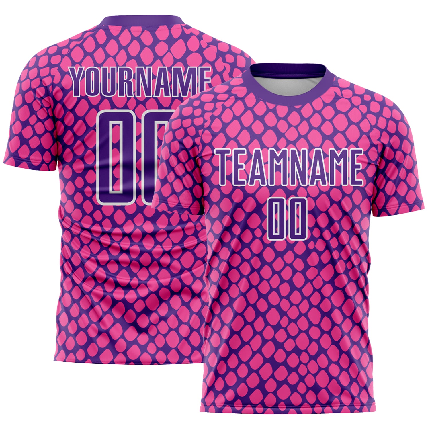 Personalized Pink Purple-White Snake Skin Sublimation Soccer Uniform Jersey Team Custom Name and Number