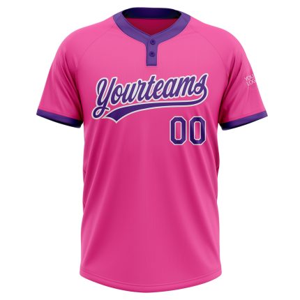 Personalized Pink Purple-White Two-Button Unisex Softball Jersey Team Custom Name and Number