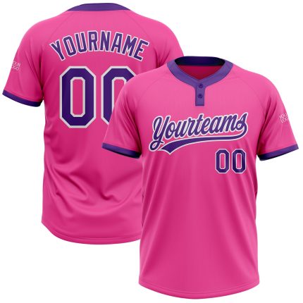 Personalized Pink Purple-White Two-Button Unisex Softball Jersey Team Custom Name and Number