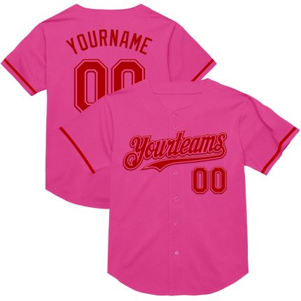 Personalized Pink Red Mesh Authentic Throwback Baseball Jersey Team Custom Name and Number