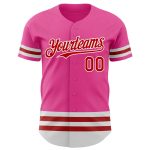 Personalized Pink Red-White Line Authentic Baseball Jersey Team Custom Name and Number