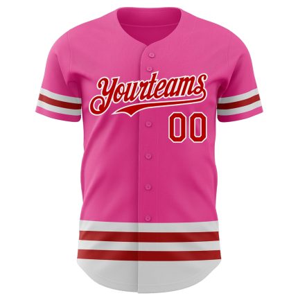 Personalized Pink Red-White Line Authentic Baseball Jersey Team Custom Name and Number