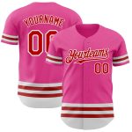 Personalized Pink Red-White Line Authentic Baseball Jersey Team Custom Name and Number
