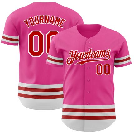 Personalized Pink Red-White Line Authentic Baseball Jersey Team Custom Name and Number
