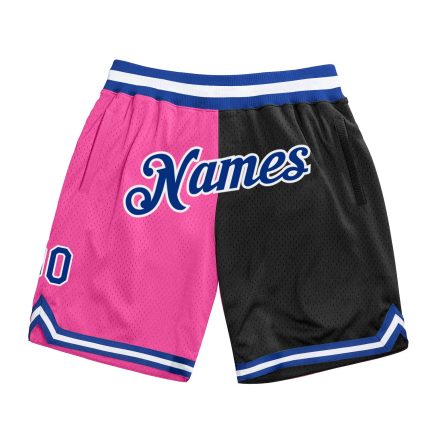 Personalized Pink Royal-Black Authentic Throwback Split Fashion Basketball Shorts Team Custom Name and Number