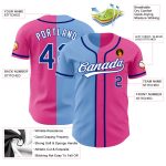 Personalized Pink Royal-Light Blue Authentic Split Fashion Baseball Jersey